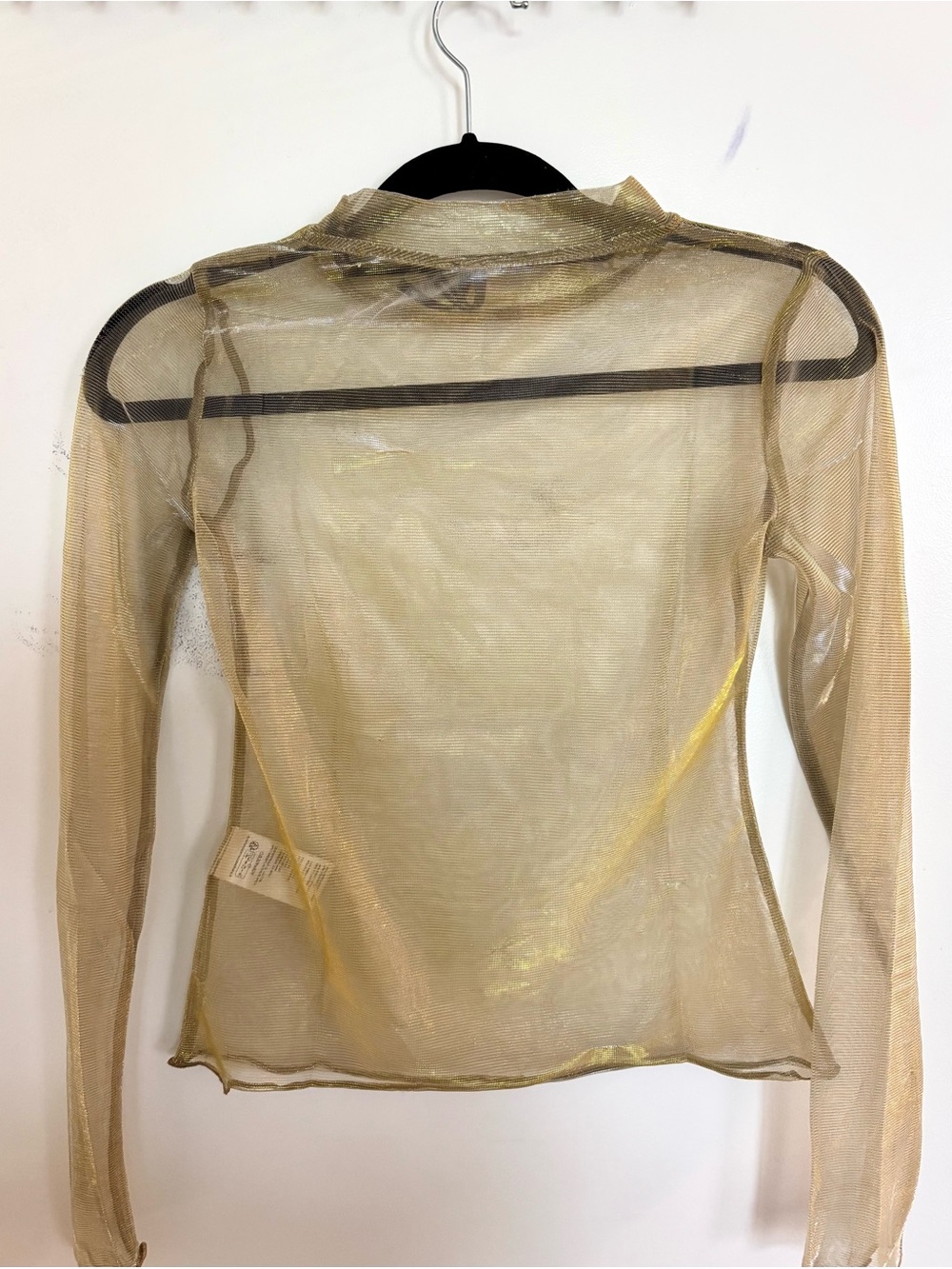 Anthropologie Sheer Metallic Gold Long-Sleeve Mesh Top